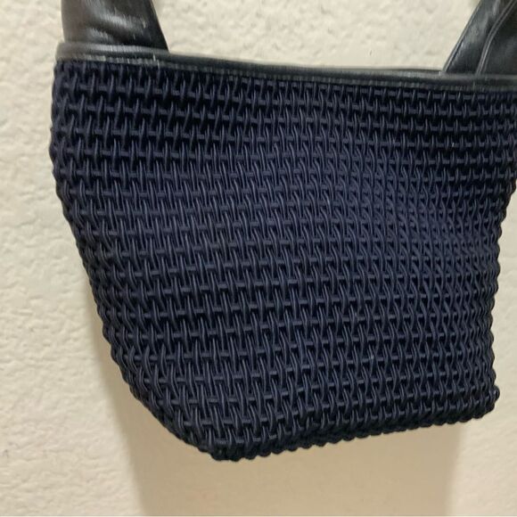 Dillard's Women’s Woven Navy Blue Shoulder Bag Purse Leather trim - Picture 3 of 15